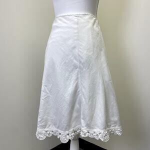 Vintage Old Navy Y2K White Linen A-Line Skirt 10 Lace Trim